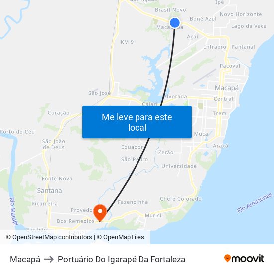 Macapá to Portuário Do Igarapé Da Fortaleza map