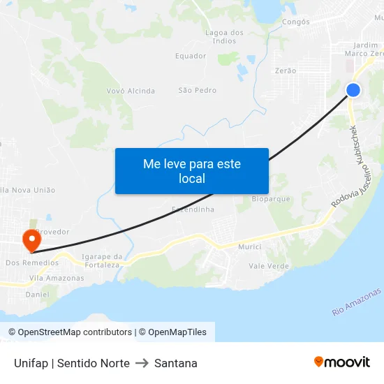Unifap | Sentido Norte to Santana map
