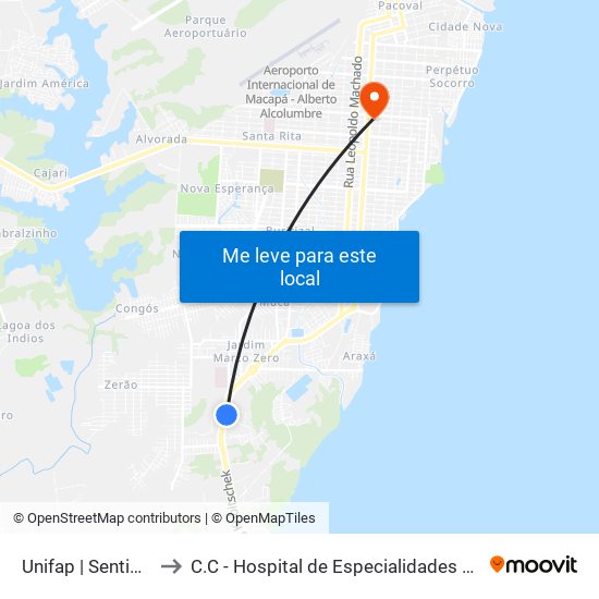 Unifap | Sentido Norte to C.C - Hospital de Especialidades Dr. Alberto Lima map