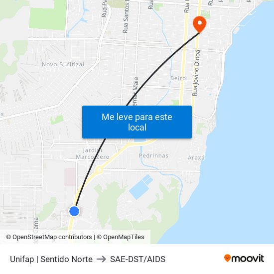 Unifap | Sentido Norte to SAE-DST/AIDS map