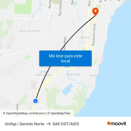 Unifap | Sentido Norte to SAE-DST/AIDS map