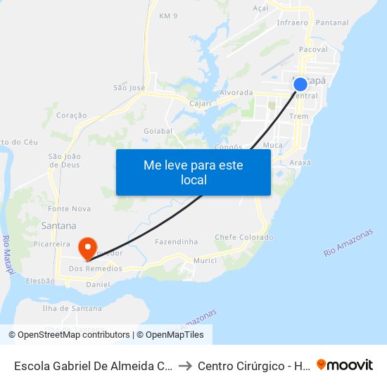 Escola Gabriel De Almeida Café to Centro Cirúrgico - HES map