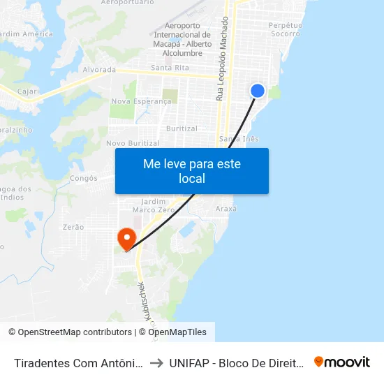 Tiradentes Com Antônio Coelho to UNIFAP - Bloco De Direito, Sala R2 map