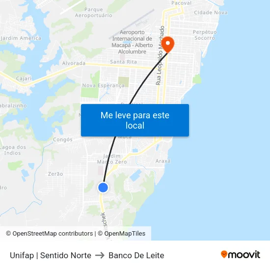 Unifap | Sentido Norte to Banco De Leite map
