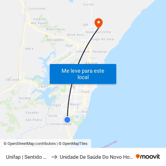 Unifap | Sentido Norte to Unidade De Saúde Do Novo Horizonte map