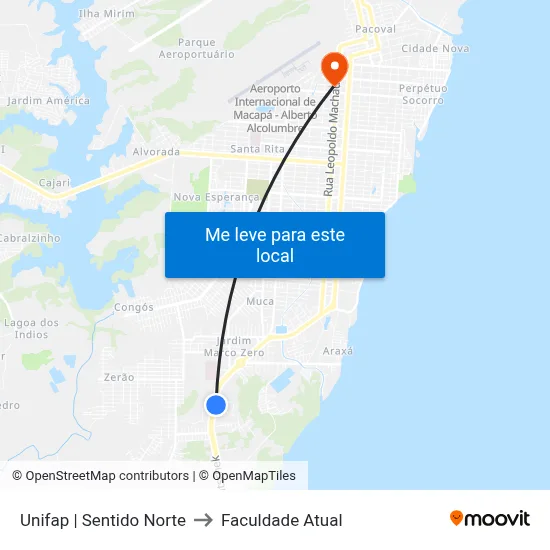 Unifap | Sentido Norte to Faculdade Atual map