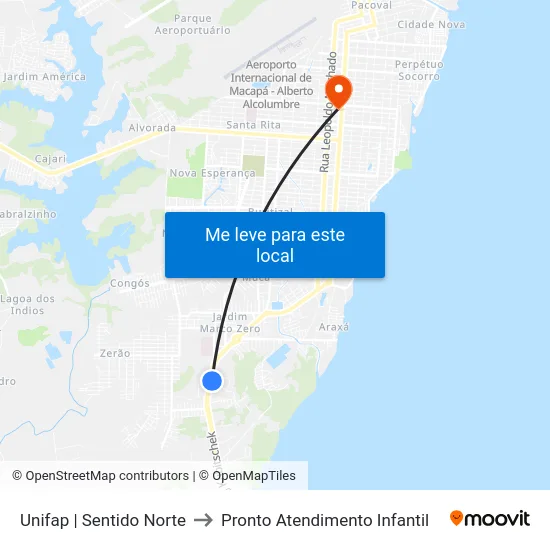 Unifap | Sentido Norte to Pronto Atendimento Infantil map