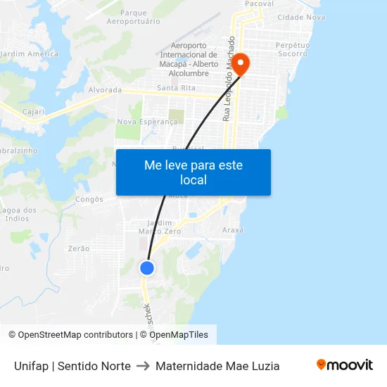 Unifap | Sentido Norte to Maternidade Mae Luzia map