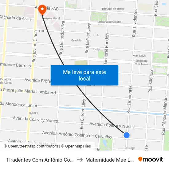 Tiradentes Com Antônio Coelho to Maternidade Mae Luzia map