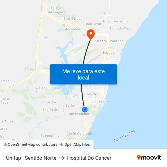 Unifap | Sentido Norte to Hospital Do Cancer map