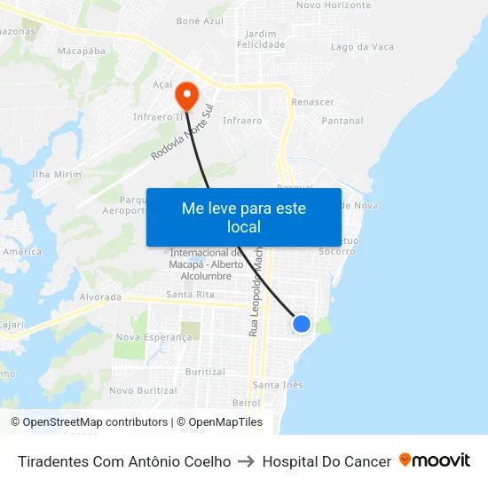 Tiradentes Com Antônio Coelho to Hospital Do Cancer map