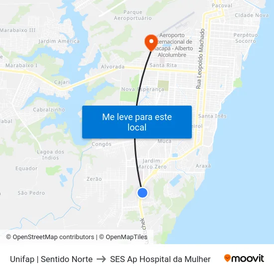 Unifap | Sentido Norte to SES Ap Hospital da Mulher map