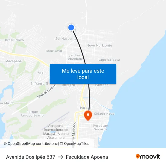 Avenida Dos Ipês 637 to Faculdade Apoena map