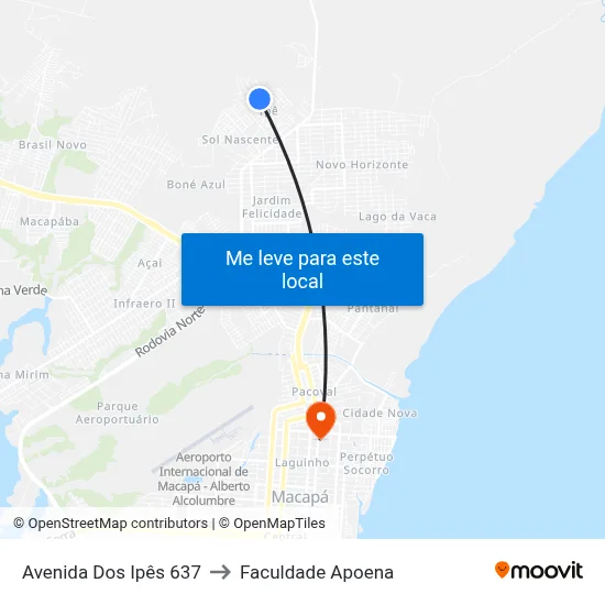 Avenida Dos Ipês 637 to Faculdade Apoena map