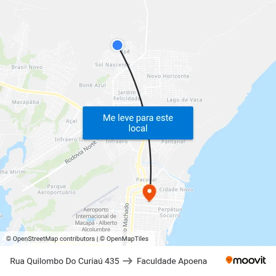 Rua Quilombo Do Curiaú 435 to Faculdade Apoena map