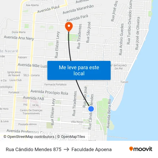 Rua Cândido Mendes 875 to Faculdade Apoena map