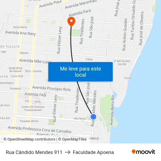 Rua Cândido Mendes 911 to Faculdade Apoena map