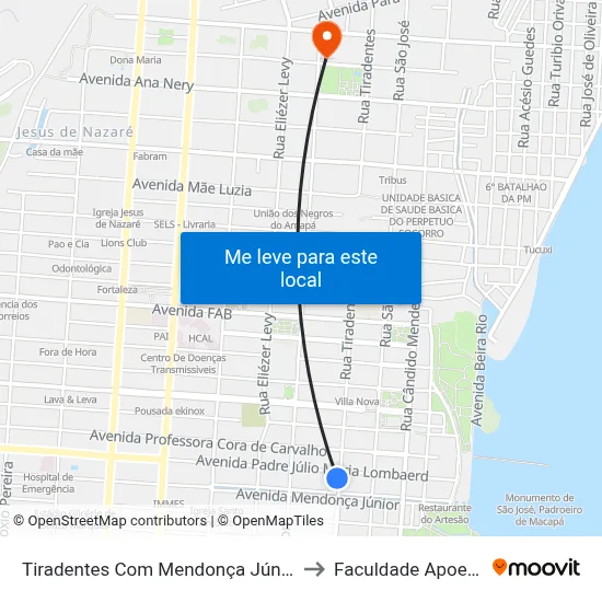 Tiradentes Com Mendonça Júnior to Faculdade Apoena map