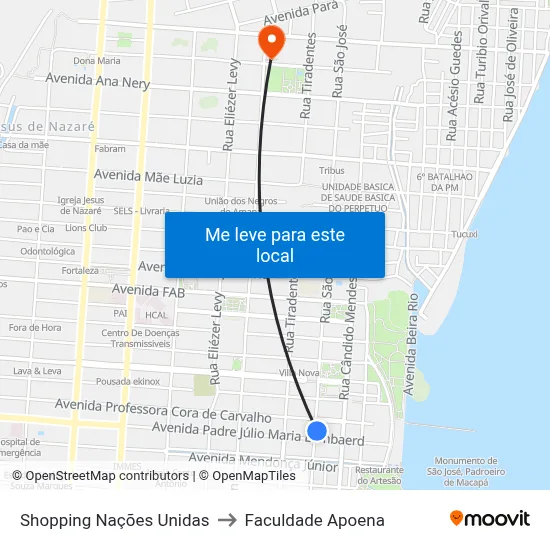 Shopping Nações Unidas to Faculdade Apoena map