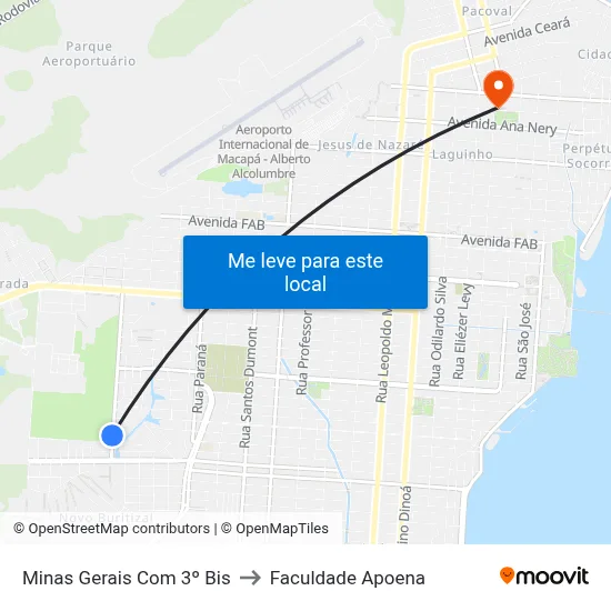 Minas Gerais Com 3º Bis to Faculdade Apoena map