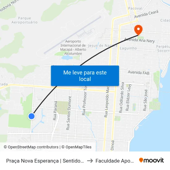 Praça Nova Esperança | Sentido Sul to Faculdade Apoena map