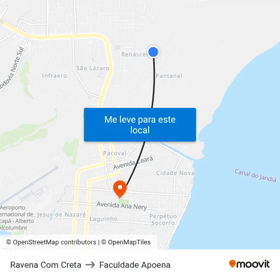 Ravena Com Creta to Faculdade Apoena map