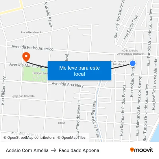 Acésio Com Amélia to Faculdade Apoena map