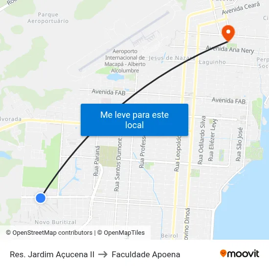 Res. Jardim Açucena II to Faculdade Apoena map