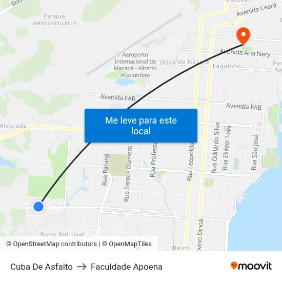 Cuba De Asfalto to Faculdade Apoena map