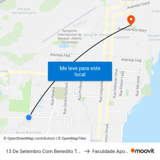 13 De Setembro Com Benedito Tavares to Faculdade Apoena map