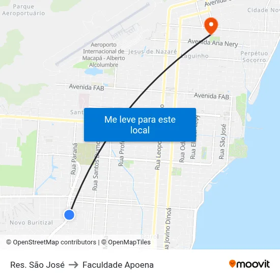 Res. São José to Faculdade Apoena map