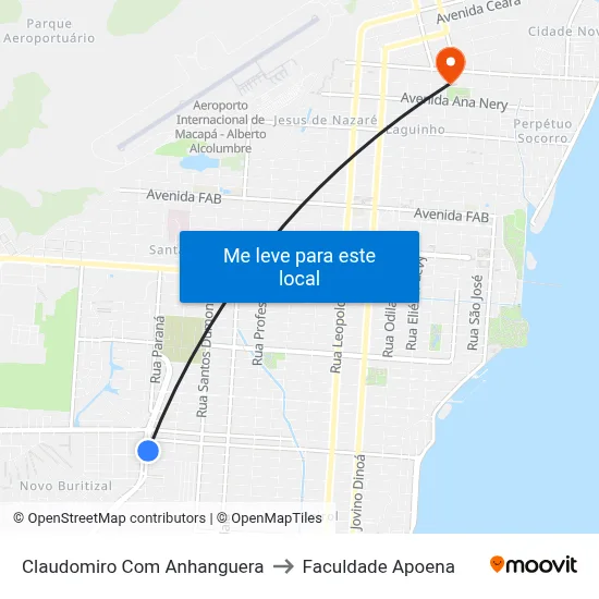 Claudomiro Com Anhanguera to Faculdade Apoena map