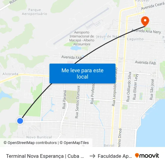 Terminal Nova Esperança | Cuba De Asfalto to Faculdade Apoena map