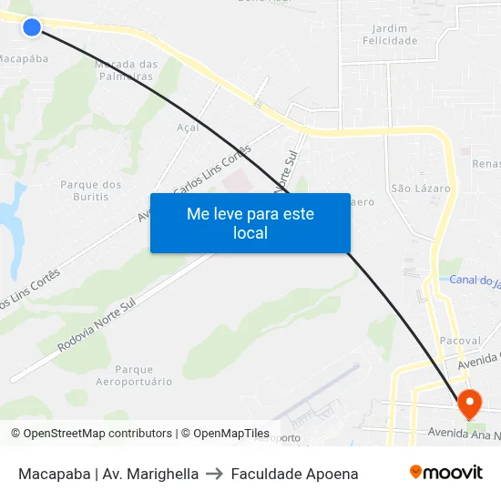 Macapaba | Av. Marighella to Faculdade Apoena map