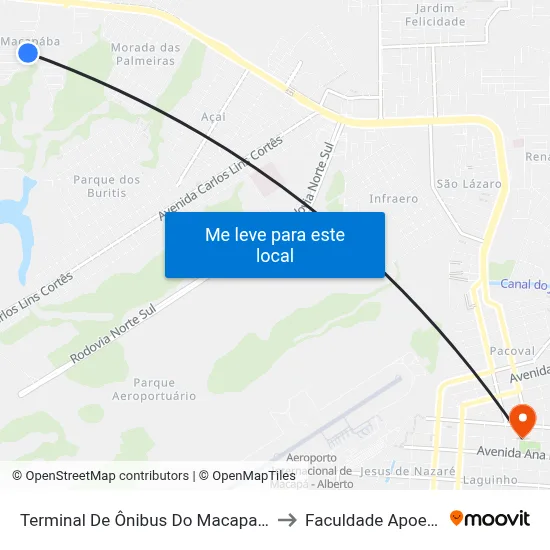 Terminal De Ônibus Do Macapaba to Faculdade Apoena map