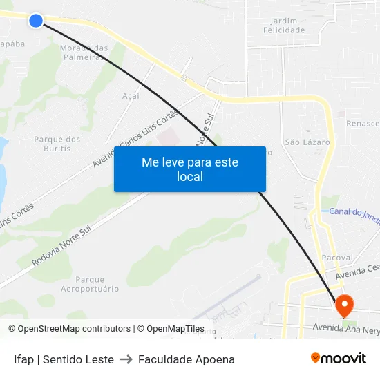 Ifap | Sentido Leste to Faculdade Apoena map