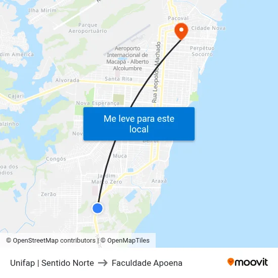 Unifap | Sentido Norte to Faculdade Apoena map