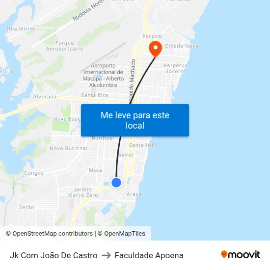 Jk Com João De Castro to Faculdade Apoena map