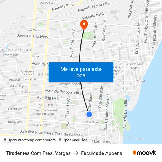 Tiradentes Com Pres. Vargas to Faculdade Apoena map