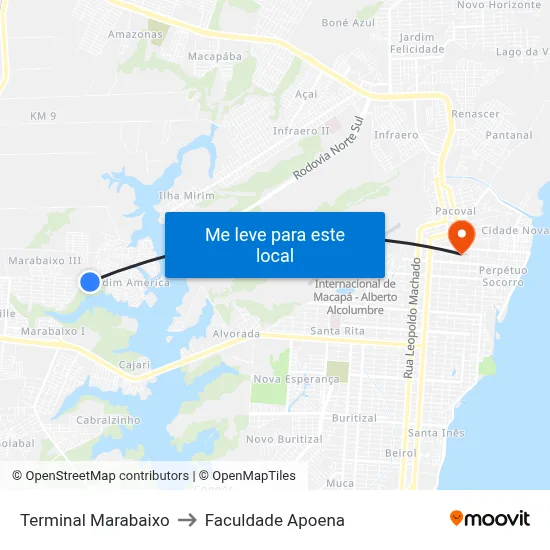 Terminal Marabaixo to Faculdade Apoena map