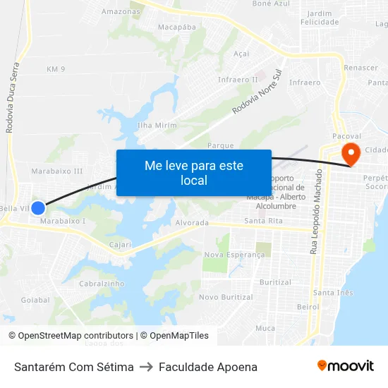 Santarém Com Sétima to Faculdade Apoena map