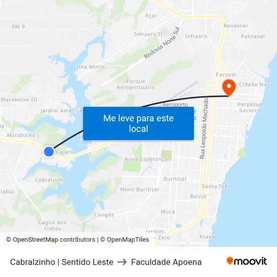 Cabralzinho | Sentido Leste to Faculdade Apoena map