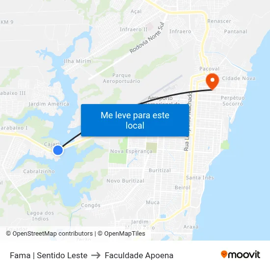 Fama | Sentido Leste to Faculdade Apoena map