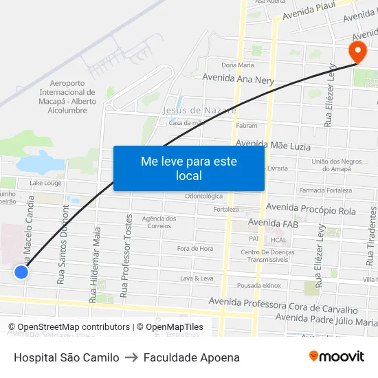 Hospital São Camilo to Faculdade Apoena map