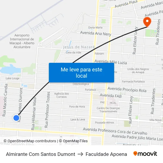 Almirante Com Santos Dumont to Faculdade Apoena map