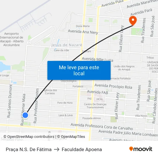 Praça N.S. De Fátima to Faculdade Apoena map