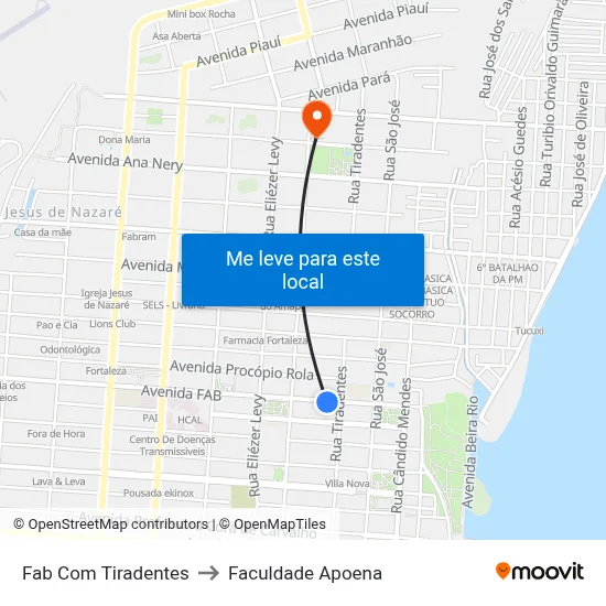 Fab Com Tiradentes to Faculdade Apoena map