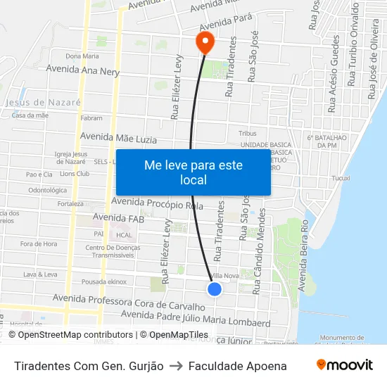 Tiradentes Com Gen. Gurjão to Faculdade Apoena map