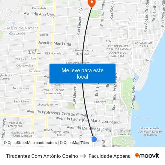 Tiradentes Com Antônio Coelho to Faculdade Apoena map