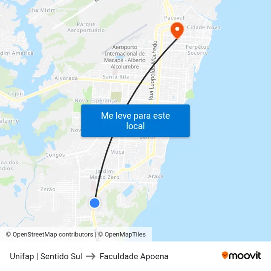 Unifap | Sentido Sul to Faculdade Apoena map
